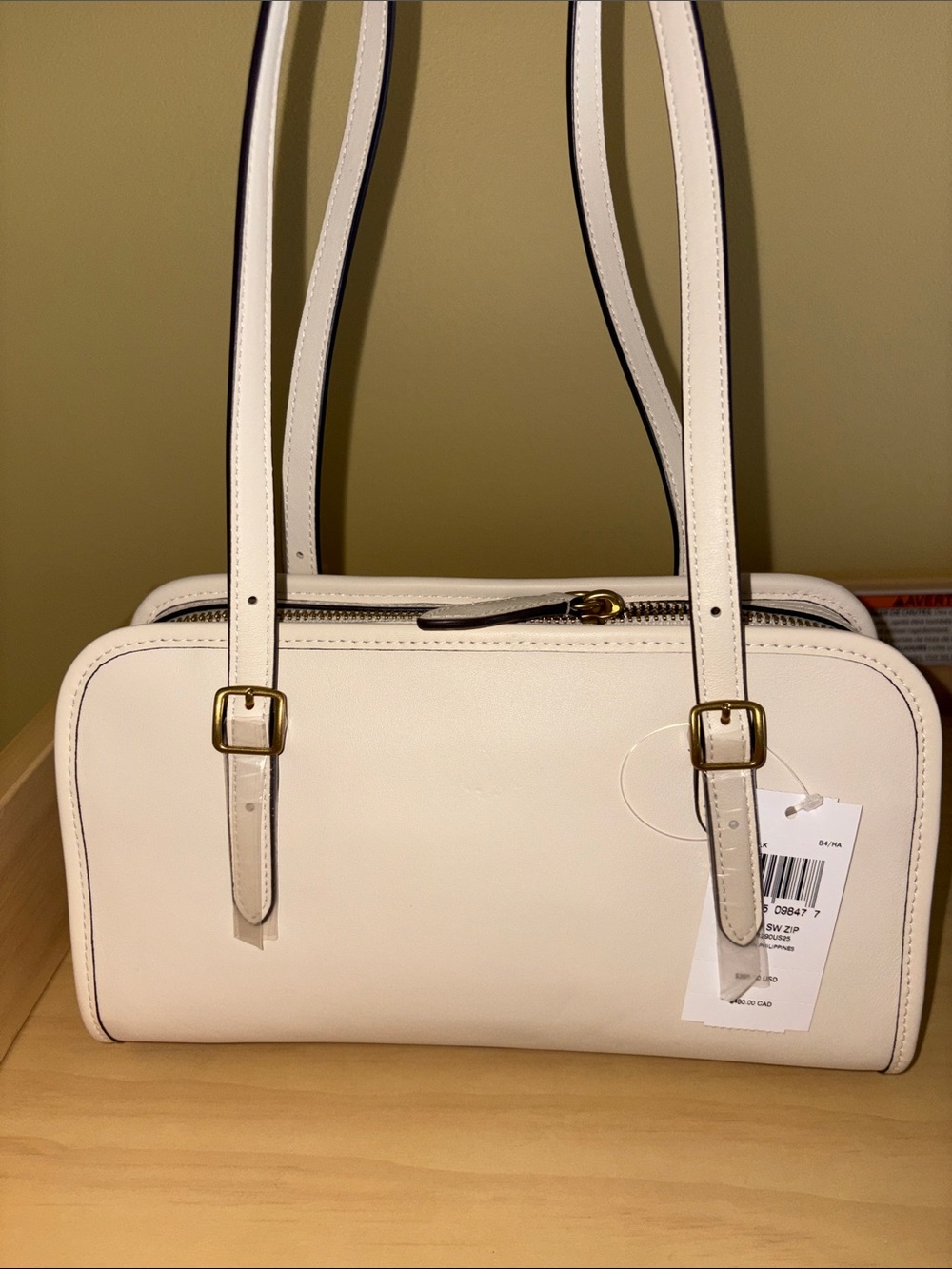Coach Cream Leather Double-Handle Shoulder Bag with Gold Hardware